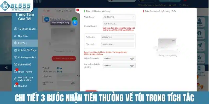 Rút Tiền BL555 Siêu Nhanh, Nhận Tiền Về Trong 5 Phút 3 Chi tiết 3 bước nhận tiền thưởng về túi trong tích tắc